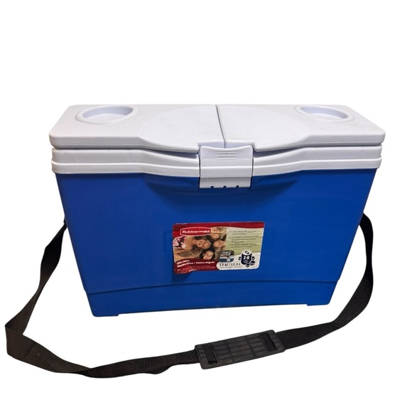 Rubbermaid The Slim Cooler 13QT/12.5L Blue With Split Lid Vintage - Picture 1 of 8